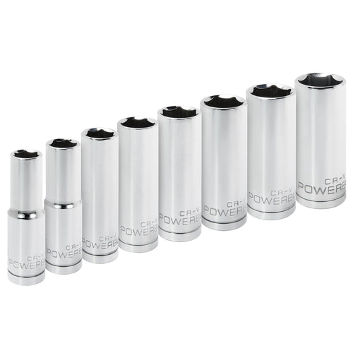 8 Pc. Powerbuilt 1/2 in. Drive SAE Deep Well Socket Set, 1/2 in. to 15/16 in.