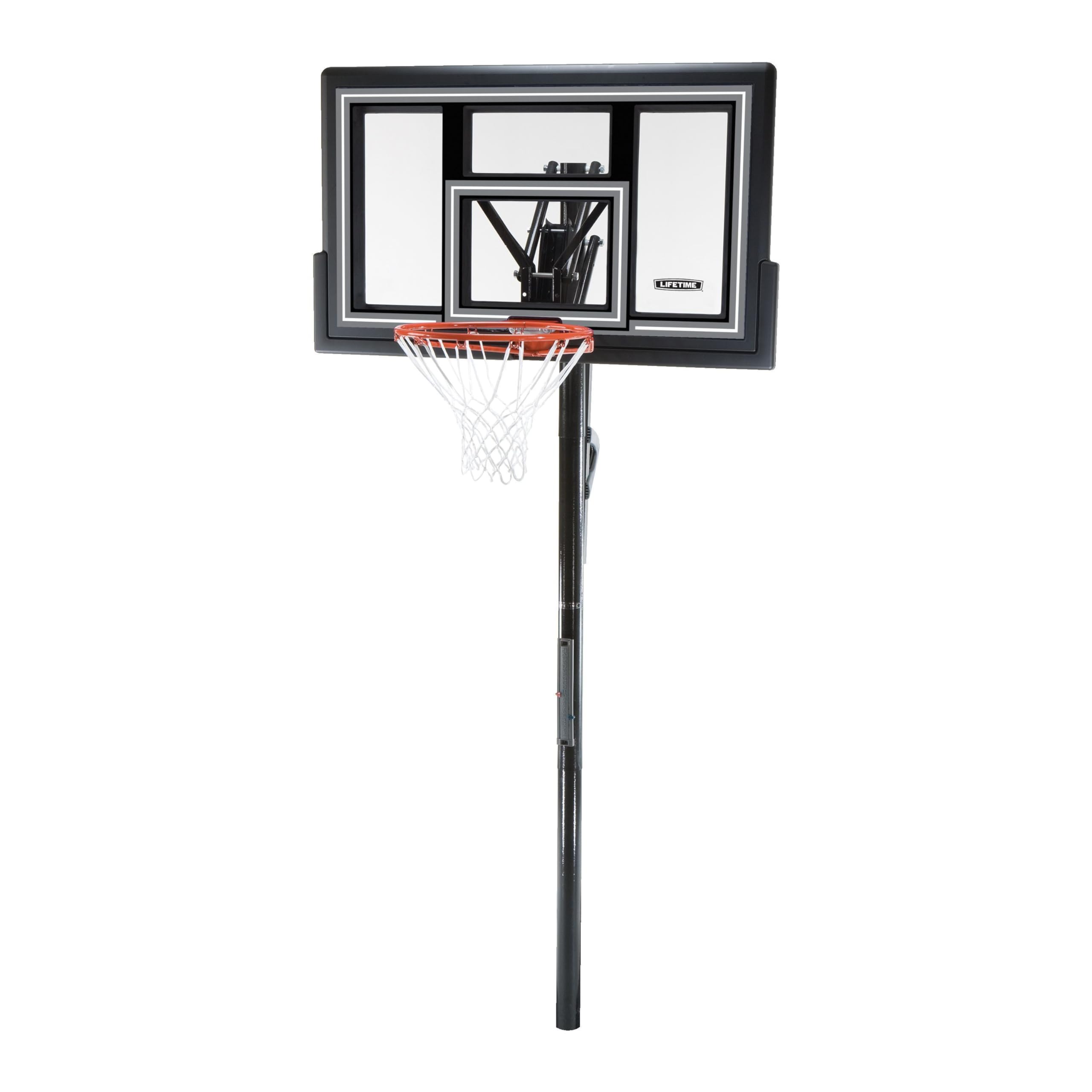 Lifetime Basketball Hoop Adjustable In-Ground, Action Grip Height Adjustment 7.5-10 Ft, 50-Inch Shatterproof Fusion Backboard, Slam-It Rim, Powder-Coated Steel Pole