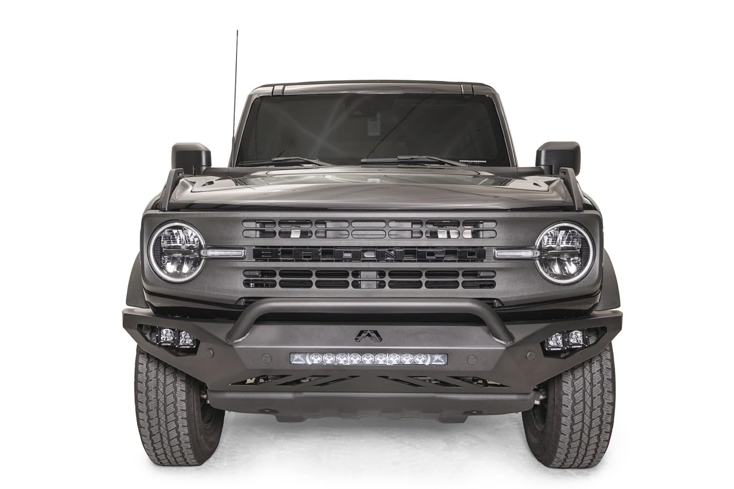 Vengeance Front Bumper Fab Fours FB21-D5252-1 fits 21-23 Ford Bronco - w/Pre-Runner Guard - 2 Stage Matte Black Powder Coat