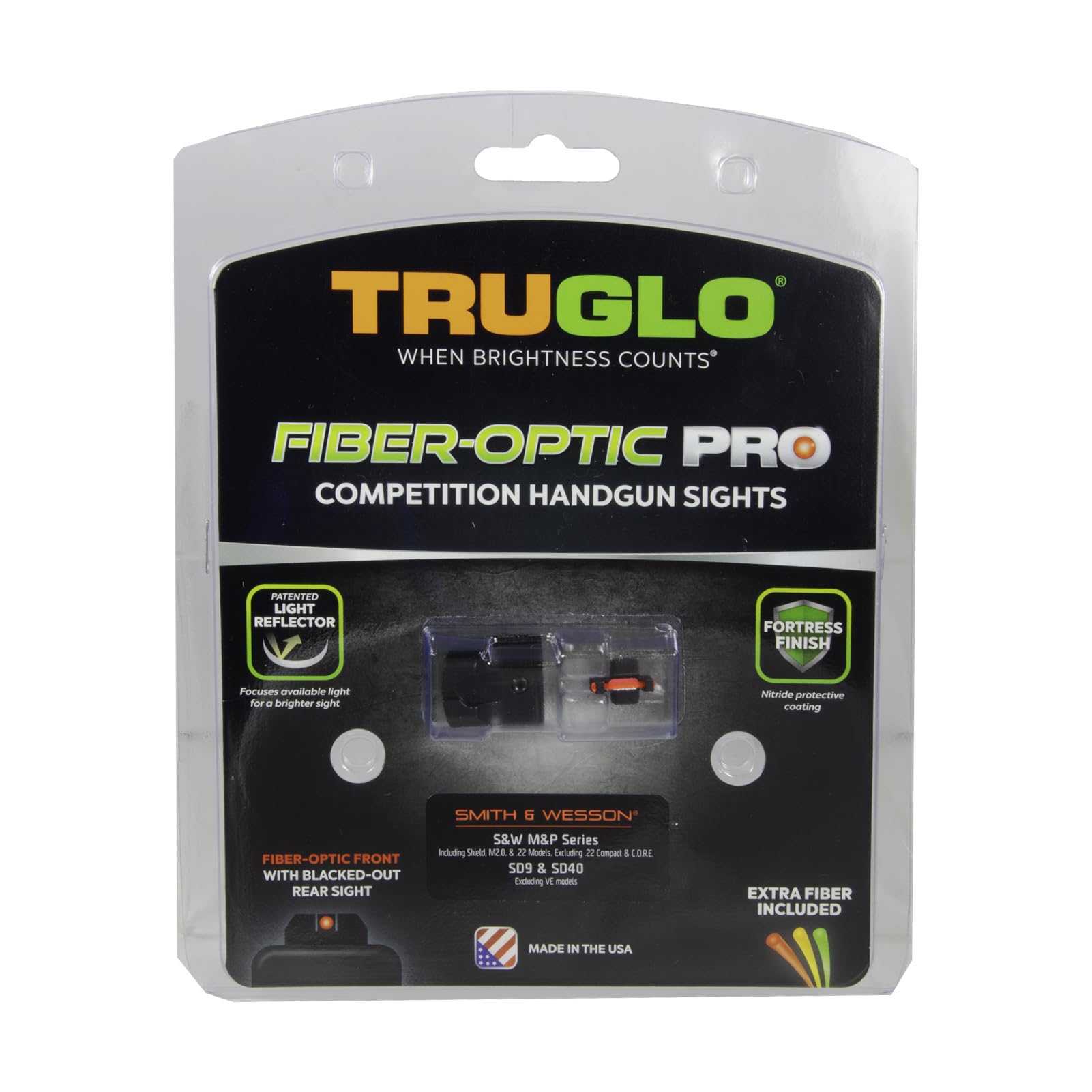 Fiber-Optic TRUGLO Pro Handgun Night Sight with Extra Fibers & Reflector Tape | Compact Durable Competition High-Visibility Sight for Handguns, Compatible with Smith & Wesson M&P