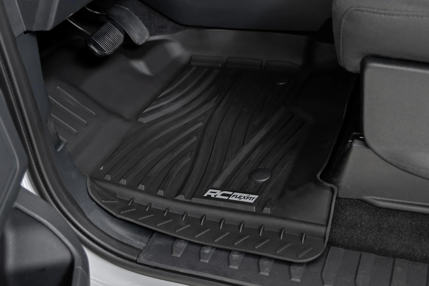 Flex-Fit Rough Country Front Floor Mats for Ford F-150 (2015-25)/Lightning (2022-25)/Raptor (2017-25) Crew Cab - Custom All-Weather Non-Slip TPE Liners w/Spill Saver Lip