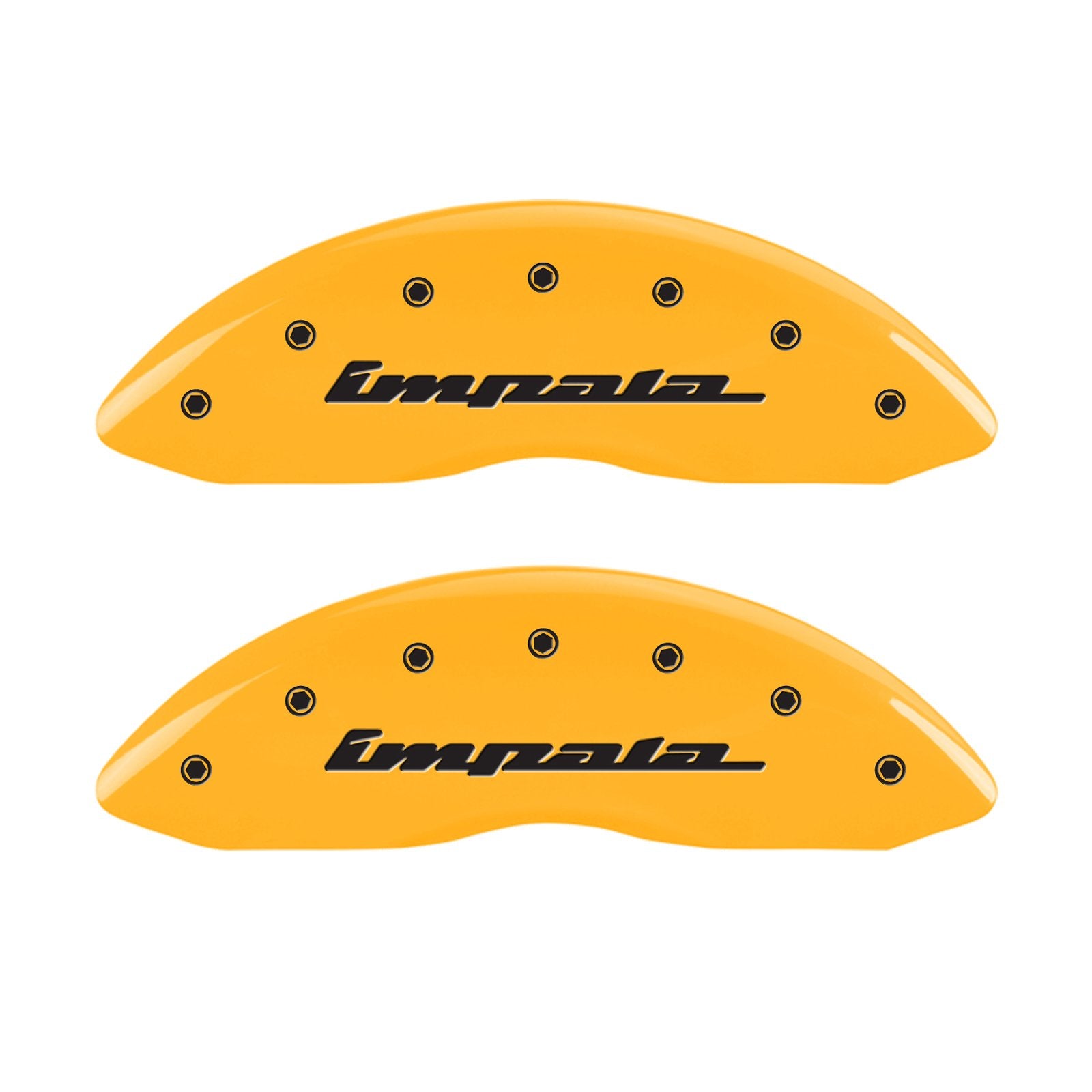 Caliper Covers MGP 14006SIMPYL, Set of 4 (Yellow Engraved Front and Rear: Impala Powder Coat Finish Black Characters)