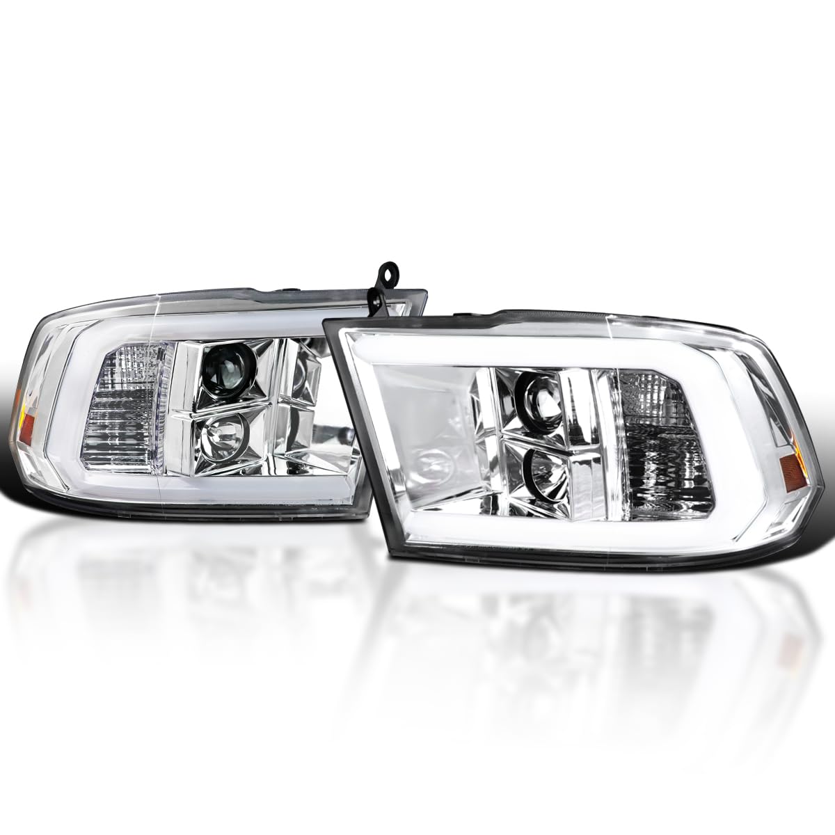 LED Light Bar Projector Headlights SPEC-D TUNING Compatible with 2009-2018 Dodge Ram 1500 2500 3500, Left + Right Pair Headlamps Assembly