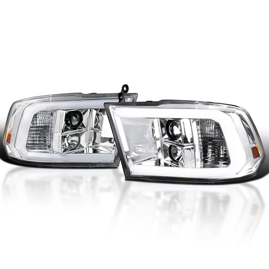 LED Light Bar Projector Headlights SPEC-D TUNING Compatible with 2009-2018 Dodge Ram 1500 2500 3500, Left + Right Pair Headlamps Assembly