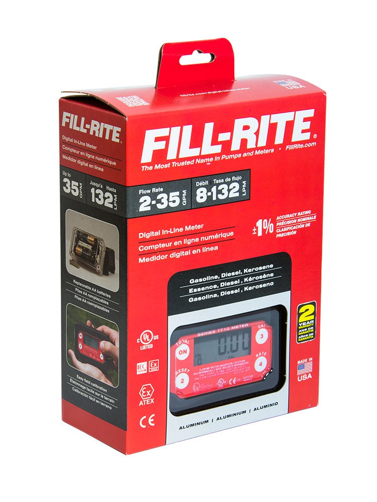 Fill-Rite 1" TT10AN 2-35 GPM(8-132 LPM) Digital In-line Turbine Meter, Aluminum, Fuel Transfer Meter,Black/Red