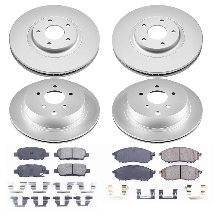 Power Stop CRK4476 Brake Rotor & Coated Ceramic Brake Pads- front & rear For Nissan Murano 2011-2014 [Model Specific]