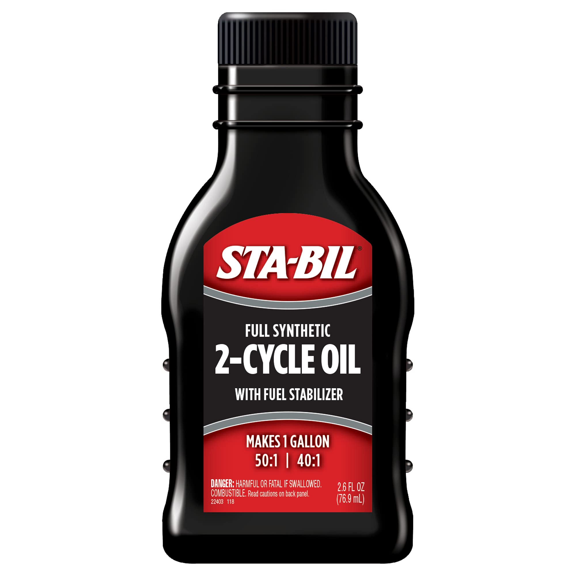 Full Synthetic STA-BIL 2-Cycle Oil - With Fuel Stabilizer For Up To 12 Months Protection - 1 Gallon Multi-Mix - 50:1/40:1 Mix Ratios - Low Smoke Formula, 2.6 fl. oz. (22403)