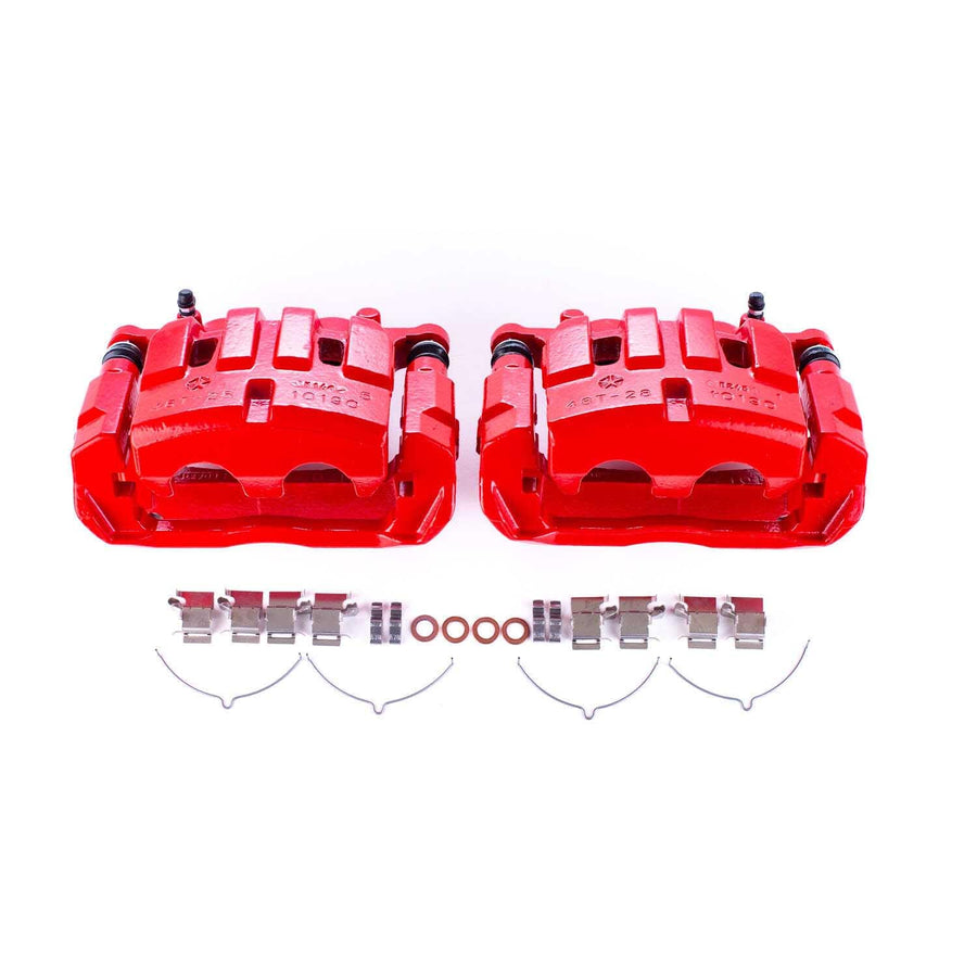 Power Stop S5508 Front Pair of High-Temp Red Powder Coated Calipers For Jeep Cherokee 2014-2023 [Model Specific]
