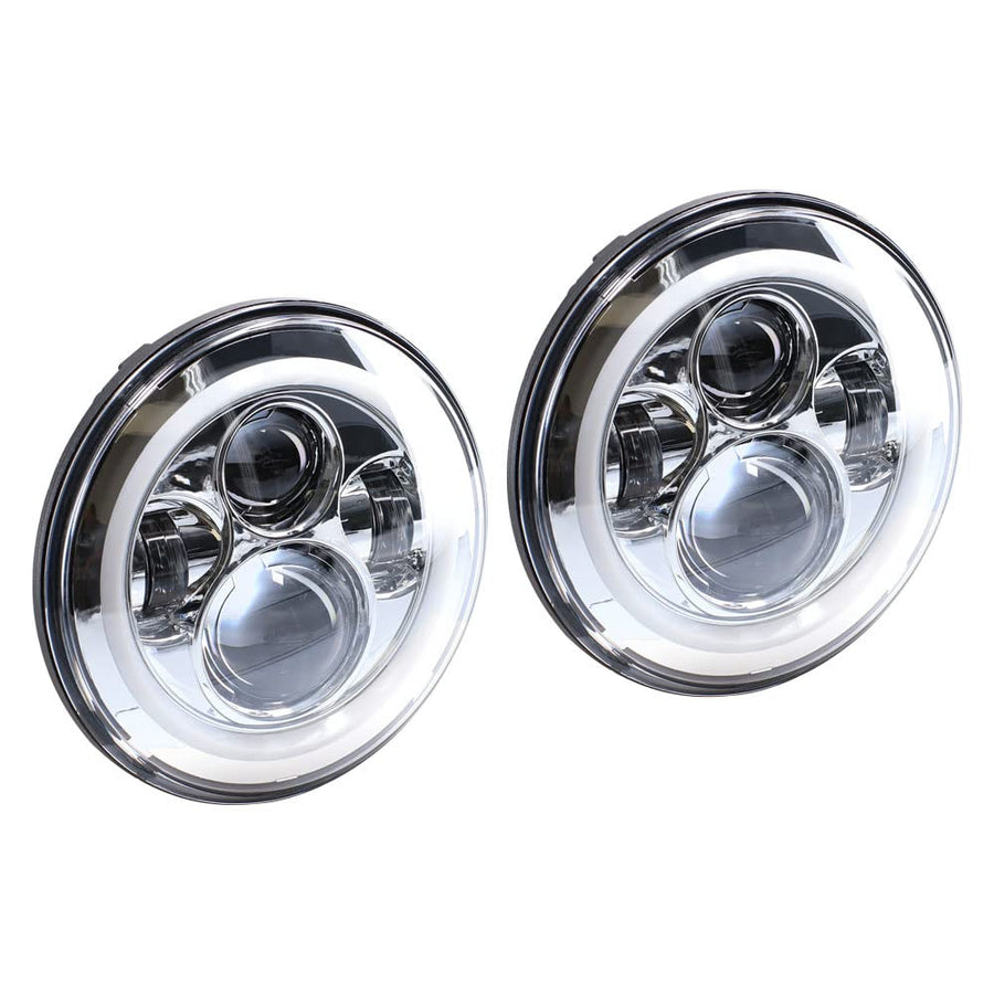 Jeep Metra - Headlight with Full Halo - 7" Light - Silver, LED Headlight Replacements (JP-702S)