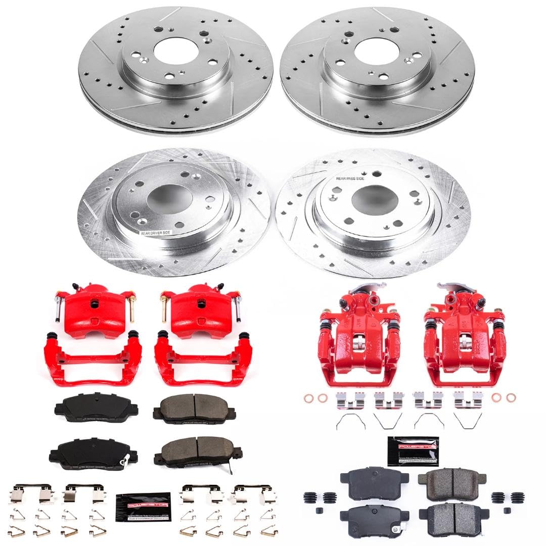 Power Stop Z23 Daily Driver KC7346 Front and Rear Brake Caliper Kit-Drilled/Slotted Rotor, Brake Pads & Calipers For Honda Accord 2016-2017 [Model Specific]