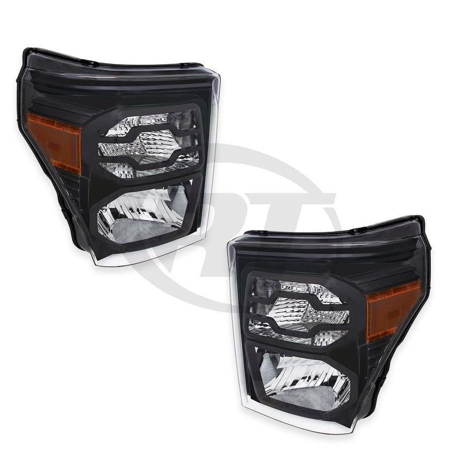 Lamps Headlights (Black) for 11-16 Ford Super Duty Pickup Left & Right Pair Set