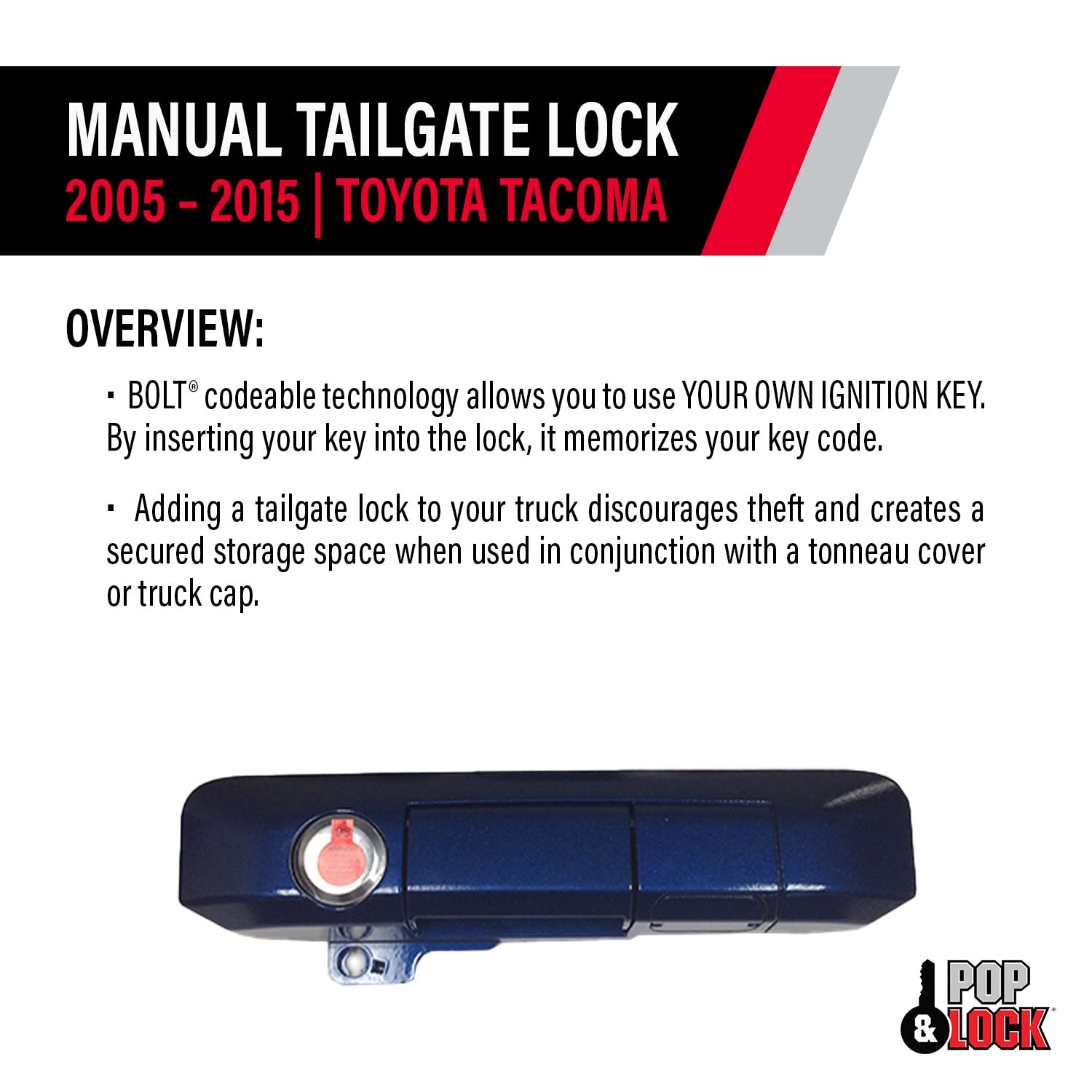Pop & Lock Blue Ribbon PL5412 Metallic Manual Tailgate Lock with Bolt Codeable for Toyota Tacoma