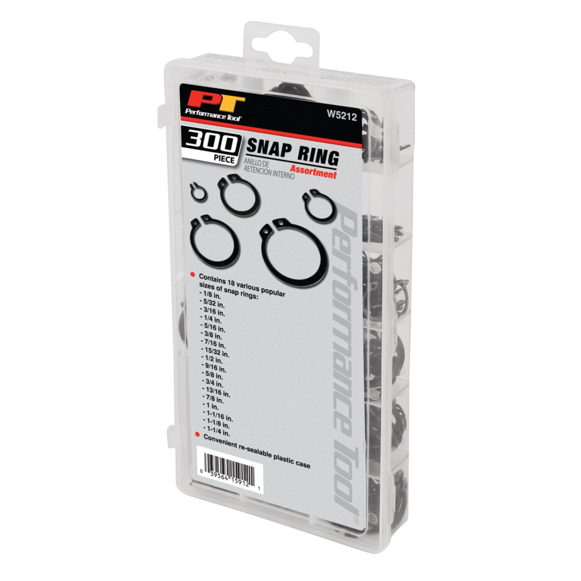 W5212 Performance Tool 300pc External Snap Ring Assortment,Black