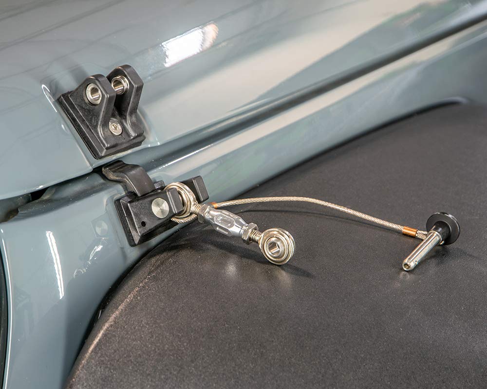 Hood Hold Down DV8 Offroad for the 2007-2018 Jeep Wrangler JK | Quick Release Push Pin | Adjustable Tensioning Turnbuckle | Steel & Billet Aluminum Construction
