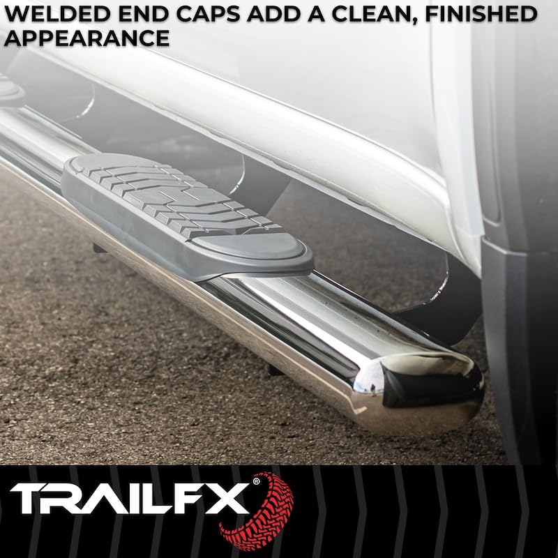 Nerf Bar TrailFX Fits Ford F-250 Super Duty Crew Cab 1999-2016 5-Inch Oval Straight Polished Stainless Steel with Slip-Resistant Step Pads Rocker Panel Mount Set of 2 Running Boards A7015S TrailFX