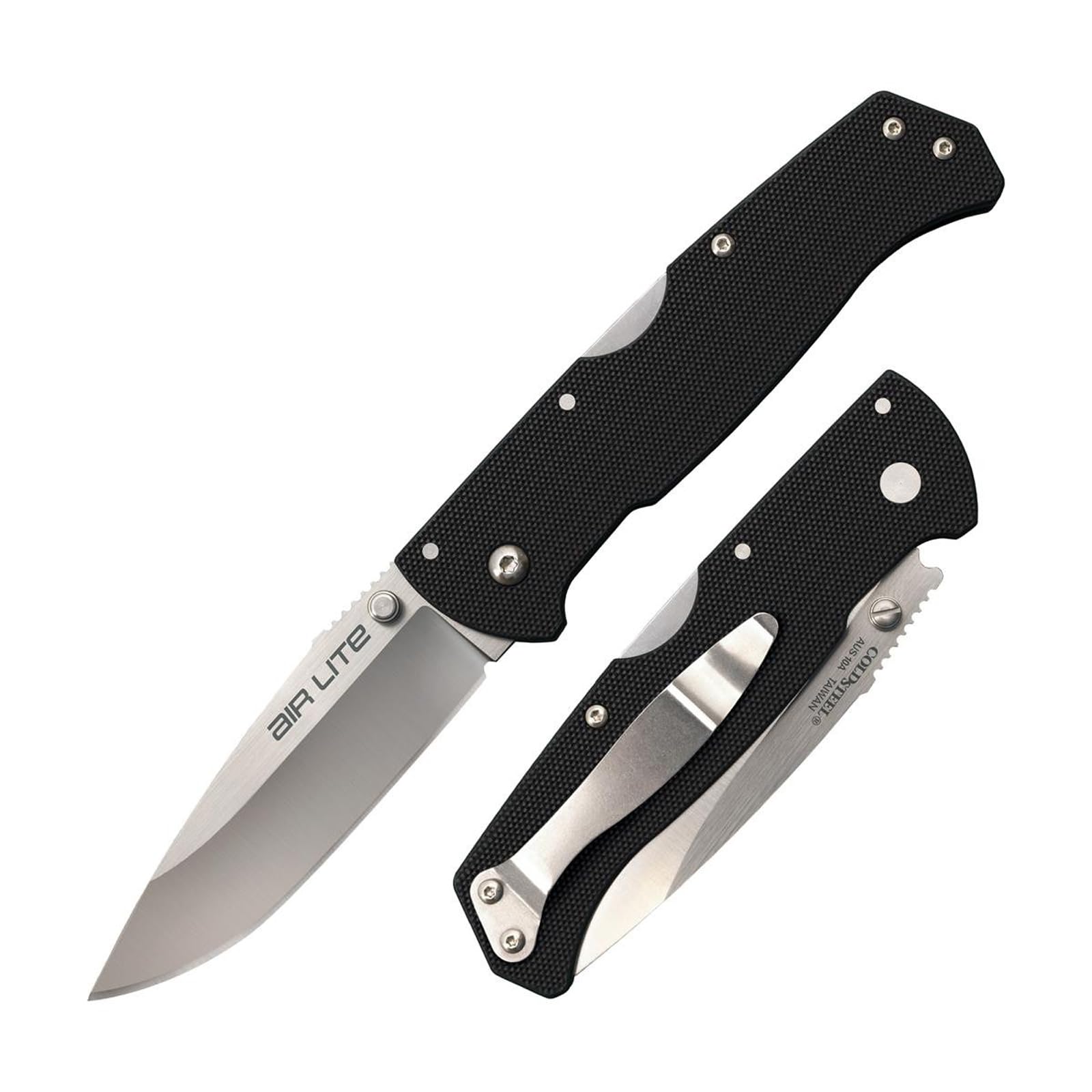 Cold Steel Folding Knife Air Lite with Japanese 10A Steel Blade, Tri-Ad Lock, Pocket Clip and G-10 Handle, Drop Point, Silver/Black