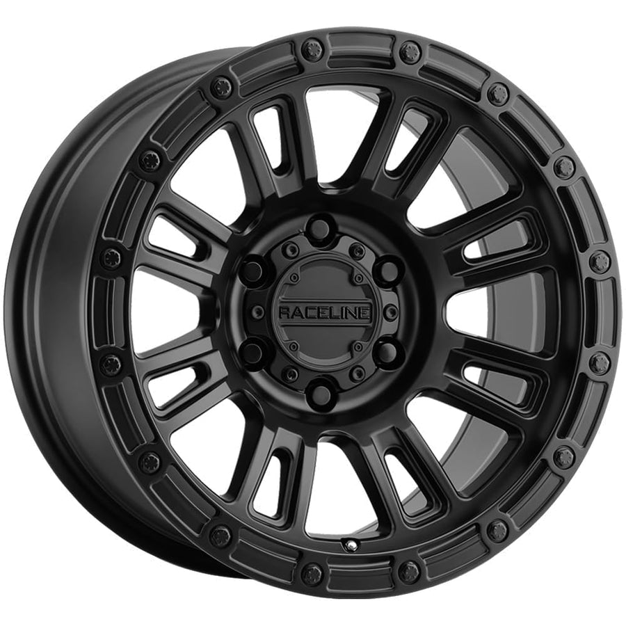 Raceline Aluminum Wheels Truck 956B Compass, Satin Black Finish, 17X8" 5X108 Bolt Pattern 30mm Offset, 8 Spoke Design, SUV Automotive Wheels, Car Accessories, Black Rims