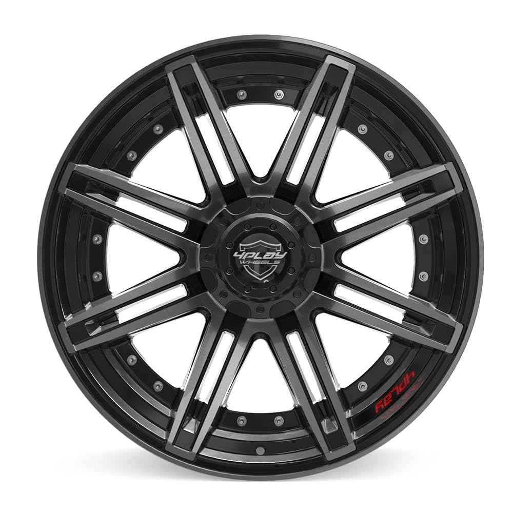 22 inch 4PLAY Wheels Rim Fits 6x135 + 6x139.7 Silverado Suburban Tahoe Expedition F150 Raptor 4P08 22x10 Brushed Black Wheels