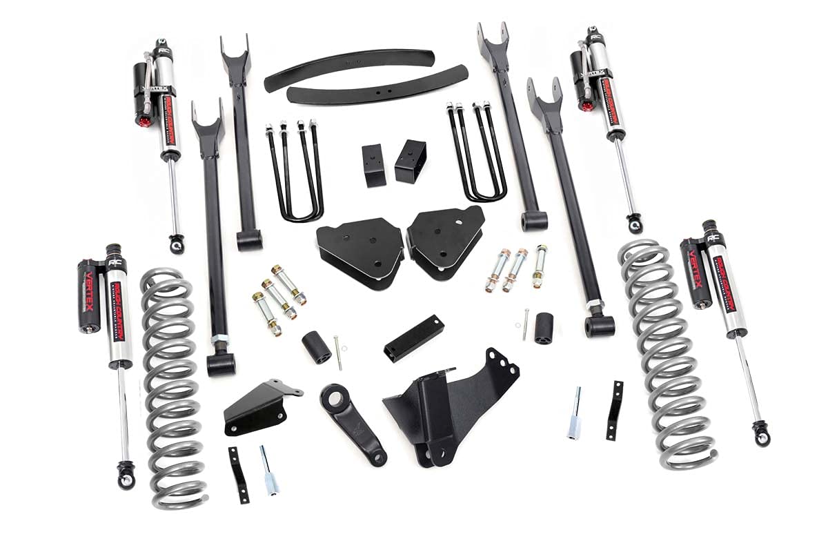 6" Rough Country Lift Kit (fits) 2005-2007 Super Duty F250 F350 4WD Gas | 4-Link | Vertex Reservoir Shocks | 58150