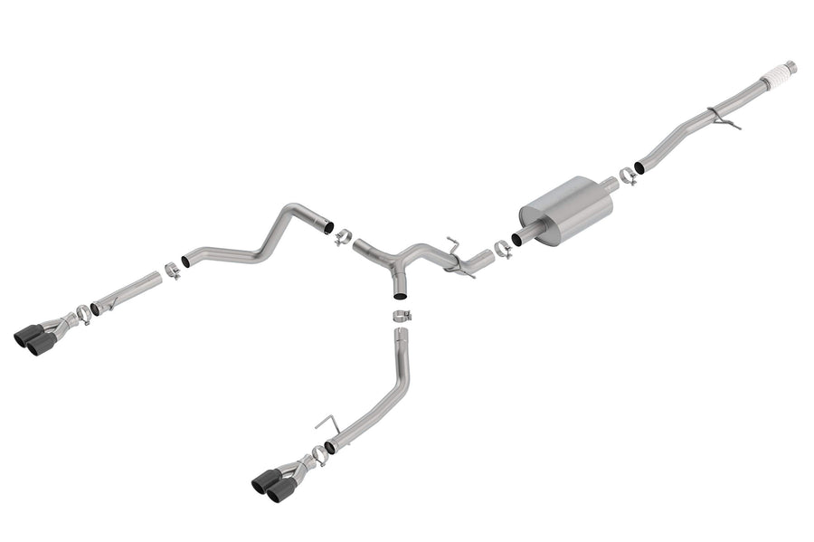 BORLA Cat-Back 140770BC Perf. Exhaust Sys. for 2019-2024 Chevrolet Silverado 1500 / GMC Sierra 1500 5.3L V8 S-Type Sound Dual Split Rear Exit Dual 3.5" Rond Black Chrome Tips Each Side