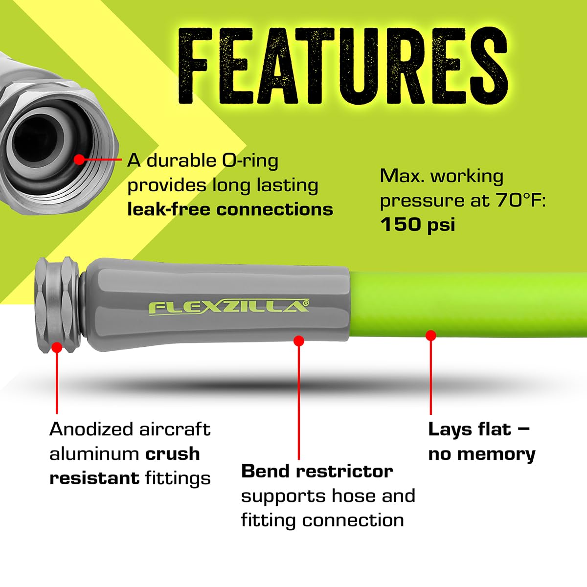 Garden Hose Flexzilla 5/8 in. x 50 ft., Lightweight All-Weather Water Hose, Durable and Flexible, Leak-Free Connections