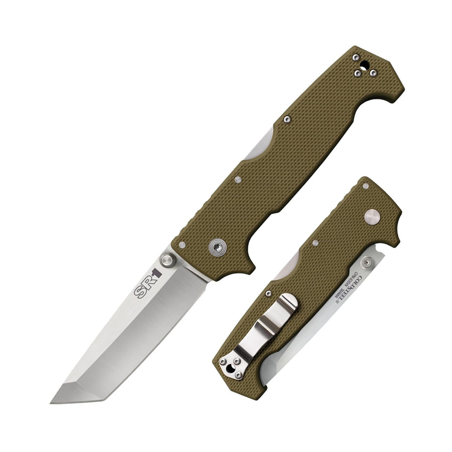 SR1 COLD STEEL S35VN Steel 4" Tanto Point Blade G-10 Handle Folding Knife with Tri-Ad Locking Mechanism and Pocket/Belt Clip