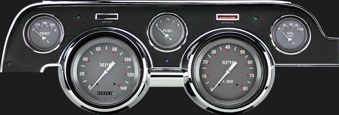Classic Instruments Silver Gray MU67Silver Gray 5 Gauge Package Black Bezel Fits 1967-1968 Mustang