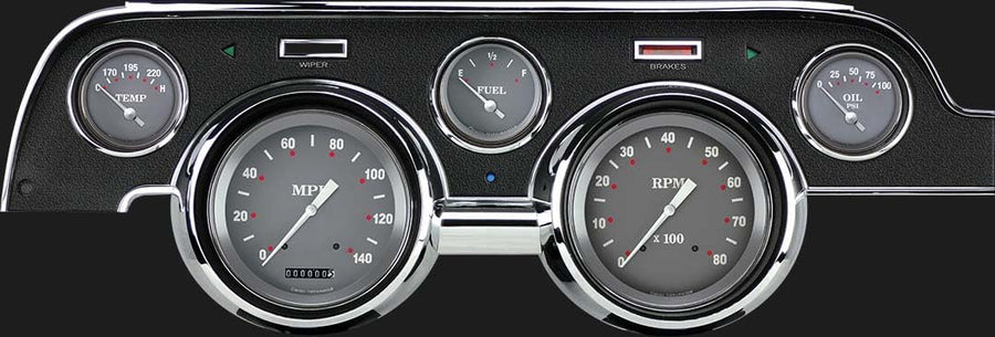 Classic Instruments Silver Gray MU67Silver Gray 5 Gauge Package Black Bezel Fits 1967-1968 Mustang