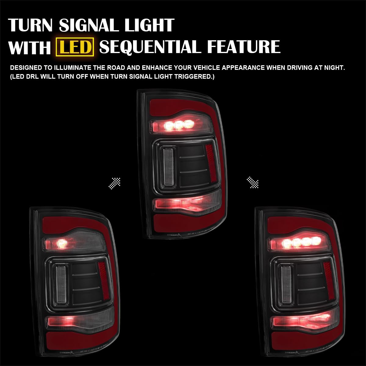 Black SPEC-D TUNING Sequential Tail Lights w/Red LED Strip and Startup Animation Compatible with 2013-2018 Ram 1500 2500 3500, Left + Right Pair Assembly