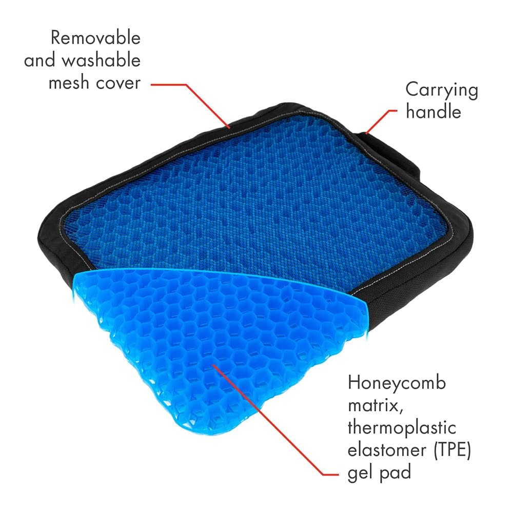 Comfy Gel Cushion HEALTHMATE Gel Seat Cushion for Long Sitting for Back, Sciatica and Tailbone Pain Relief, for Office Chair, Car, Wheelchair, Long Trips (Square)
