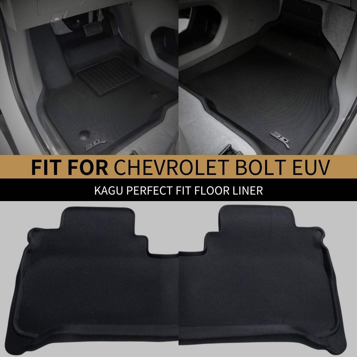 Kagu Floor Mat 3D MAXpider Custom Fit (Black) Compatible with Chevrolet Bolt Euv 2022-2023 - 1st & 2nd Row