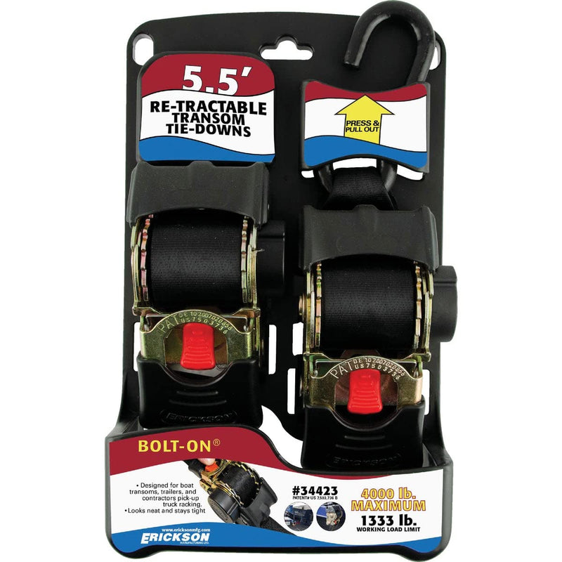 Pro Series Erickson 34423 2" x 5.5' Bolt-On Retractable Ratcheting Tie-Down Strap, (Pack of 2)