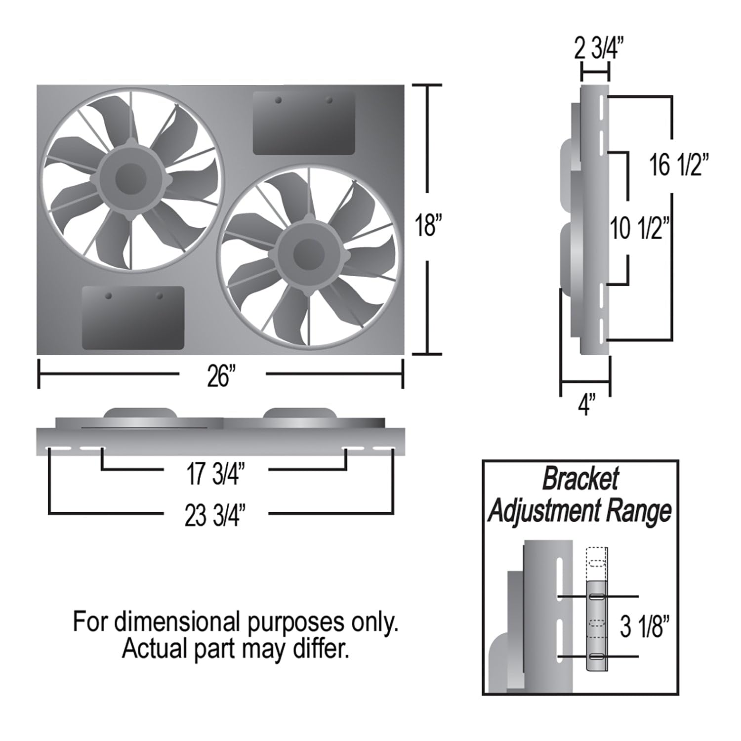 Cooling Fan Derale 66842 4000 Cubic Ft Per Min. Dual 12" Puller Controller
