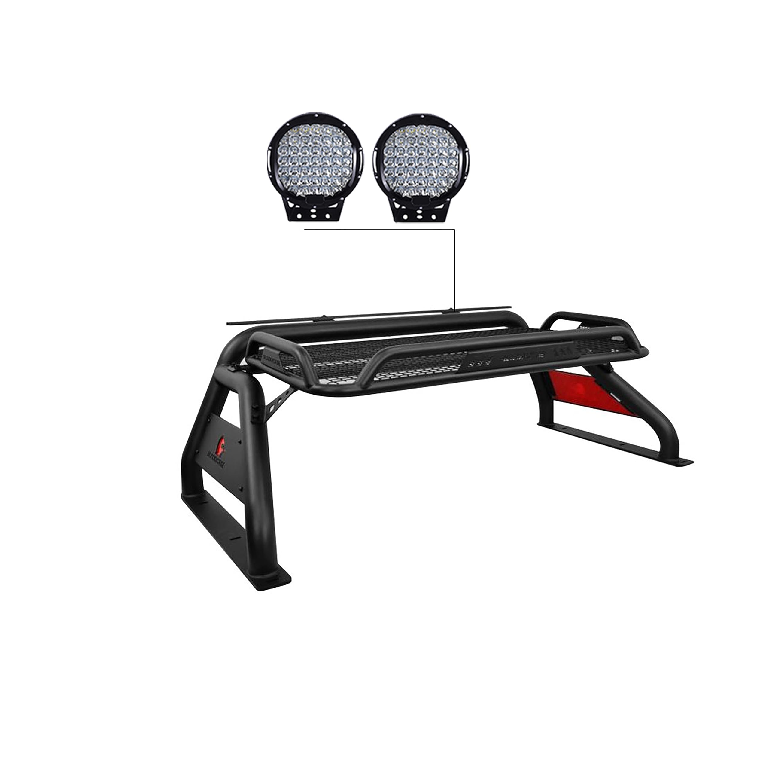 Atlas Black Horse Roll Bar Incl.Set of 9 in Black Round led Light Compatible with 1999-2025 Ford F-250 /F-350 /Ford F-450 Super Duty-RB-BA15B-PL69B