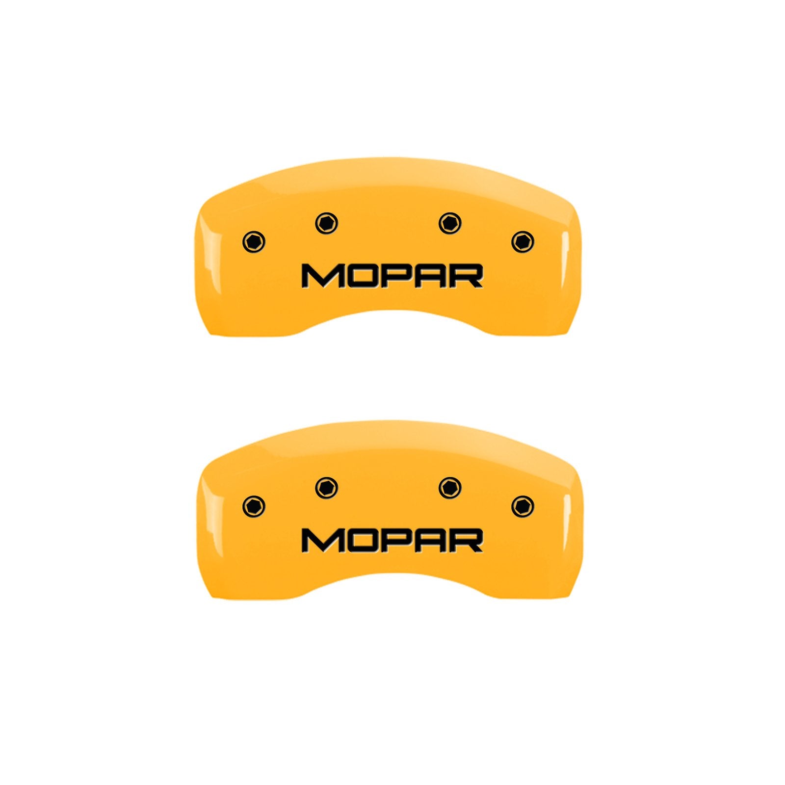 Caliper Covers MGP 42003SMOPYL Yellow (Set of 4, Engraved Front and Rear: MOPAR, Yellow powder coat finish, black characters)