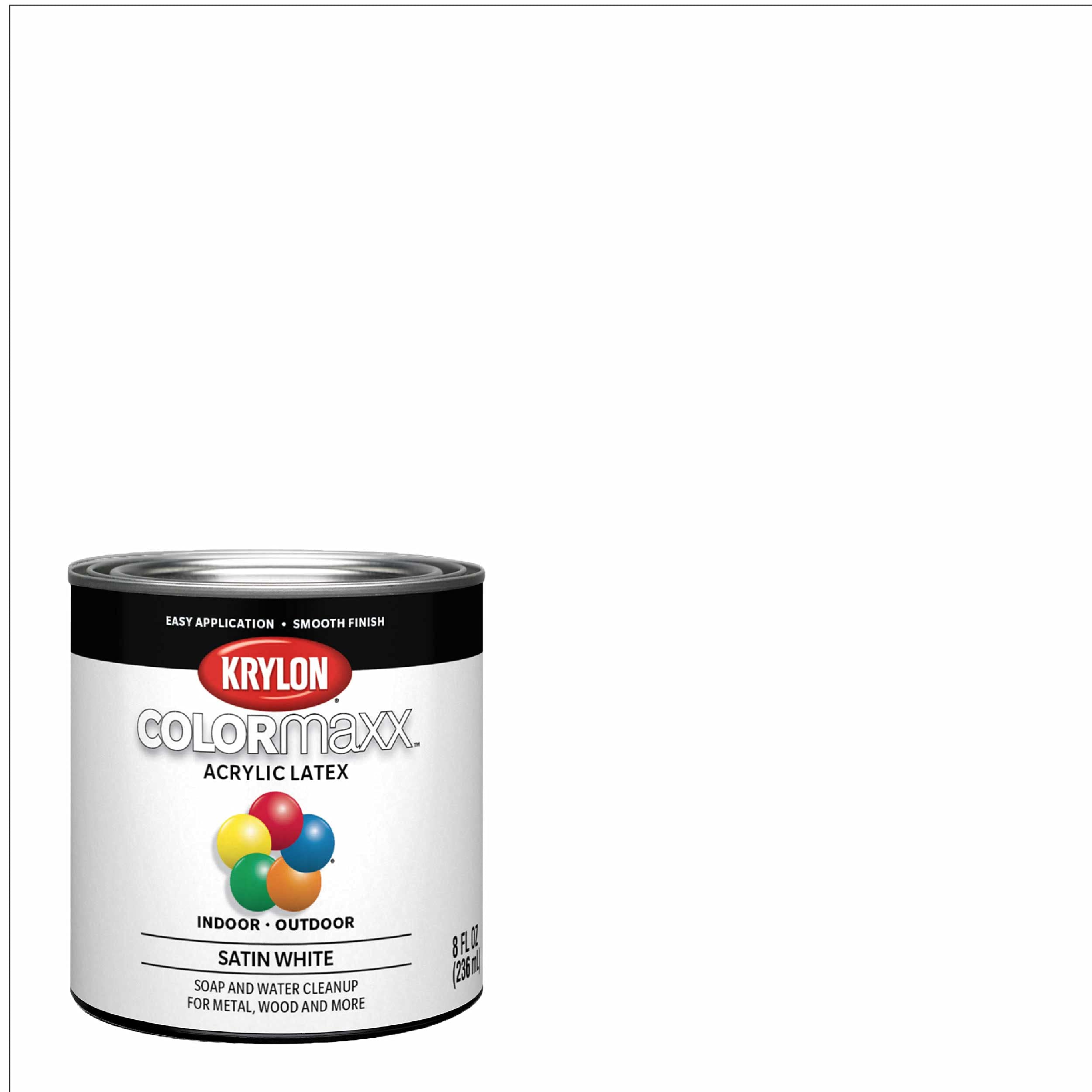Krylon COLORmaxx K05615007 Acrylic Latex Brush On Paint for Indoor/Outdoor Use, ½ Pint, Satin White