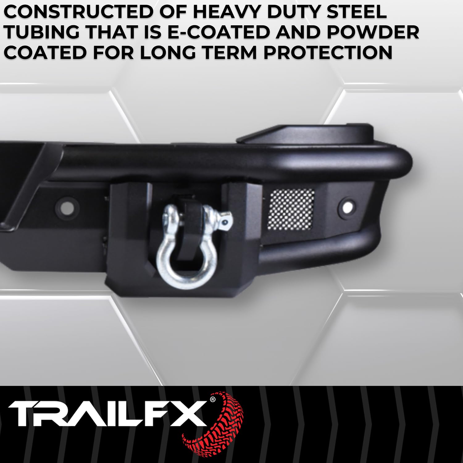 Rear Bumper TrailFX for Ford Bronco 2021-2025 Matte Black Powder Coated Steel Full Width D-Rings License Plate Bracket LED Cube Light Mounts TrailFX BR004T