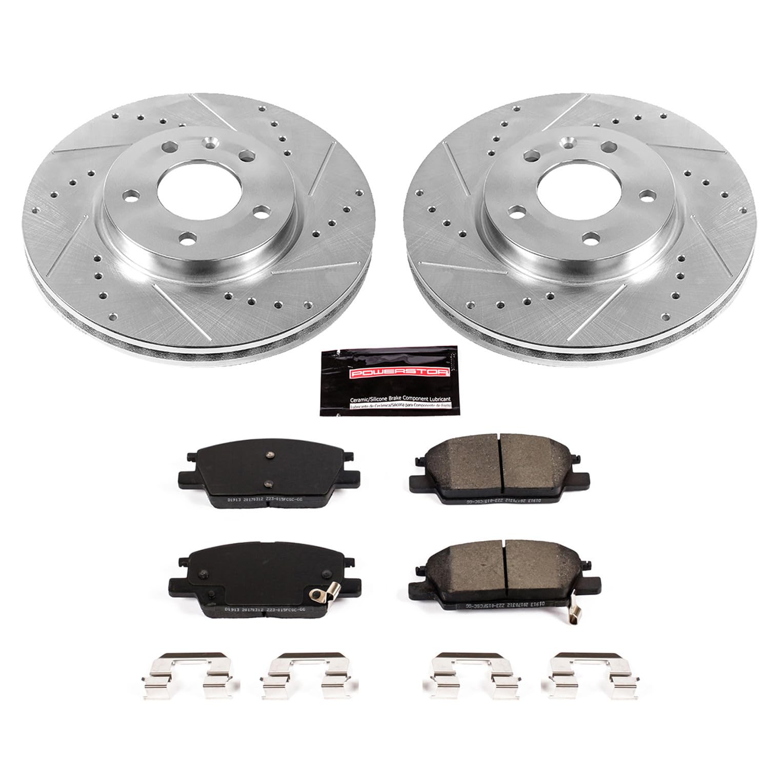 Power Stop K7400 Z23 Carbon Fiber Brake Pads with Drilled & Slotted Brake Rotors Kit For Buick LaCrosse, Buick Regal Sportback, Chevrolet Equinox, Chevrolet Malibu, GMC Terrain [Model Specific]