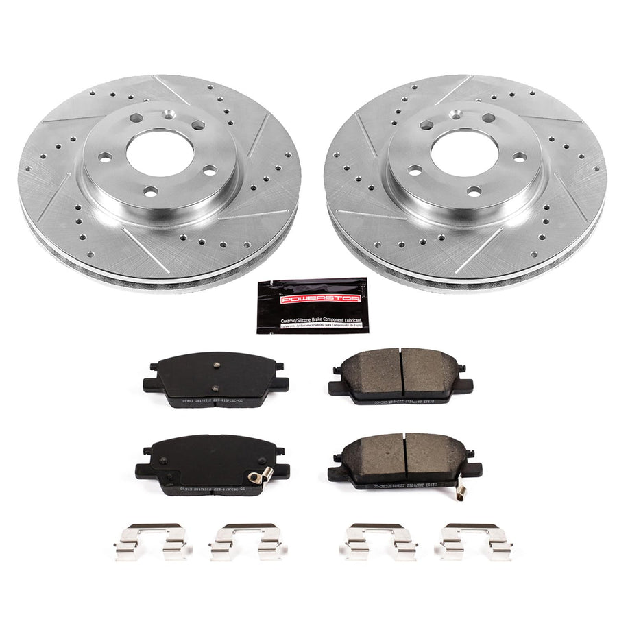 Power Stop K7400 Z23 Carbon Fiber Brake Pads with Drilled & Slotted Brake Rotors Kit For Buick LaCrosse, Buick Regal Sportback, Chevrolet Equinox, Chevrolet Malibu, GMC Terrain [Model Specific]