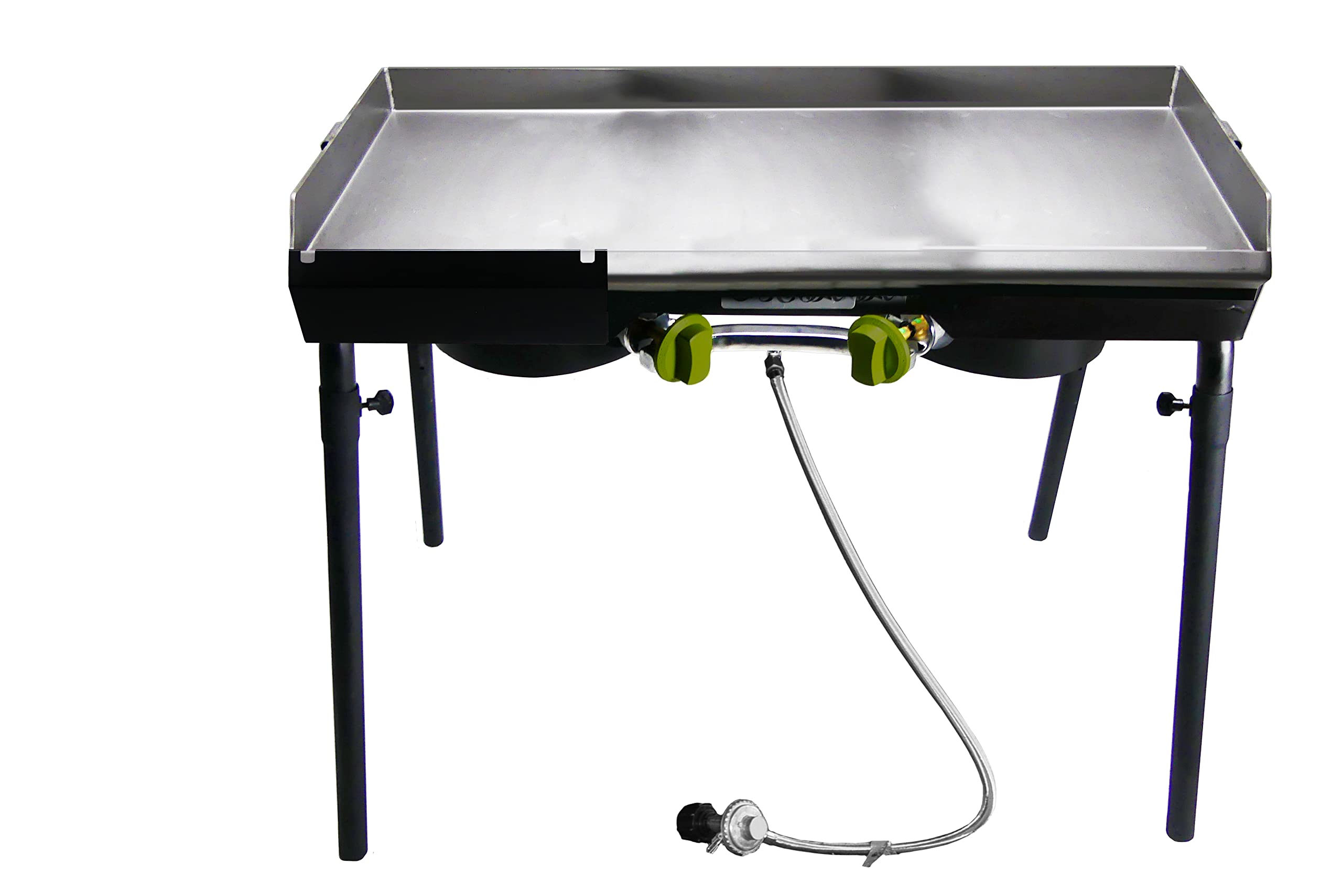 Bayou Classic Camp Dual Patio Stove w/Double Griddle Features Dual 6-in Cast Aluminum Burners 27-in Tall Cooker 13.5-in x 13.5-in Square Removable Griddle Perfect For Backyard Chefs Tailgates