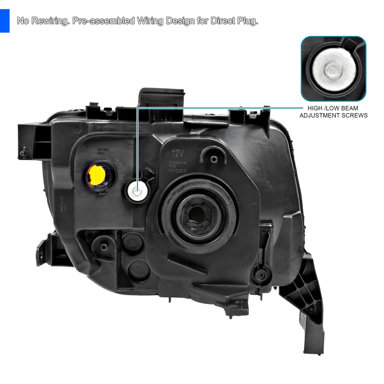 Replacement SPEC-D TUNING Chrome Headlights Compatible with 2003-2008 Honda Element Left + Right Headlamps Assembly