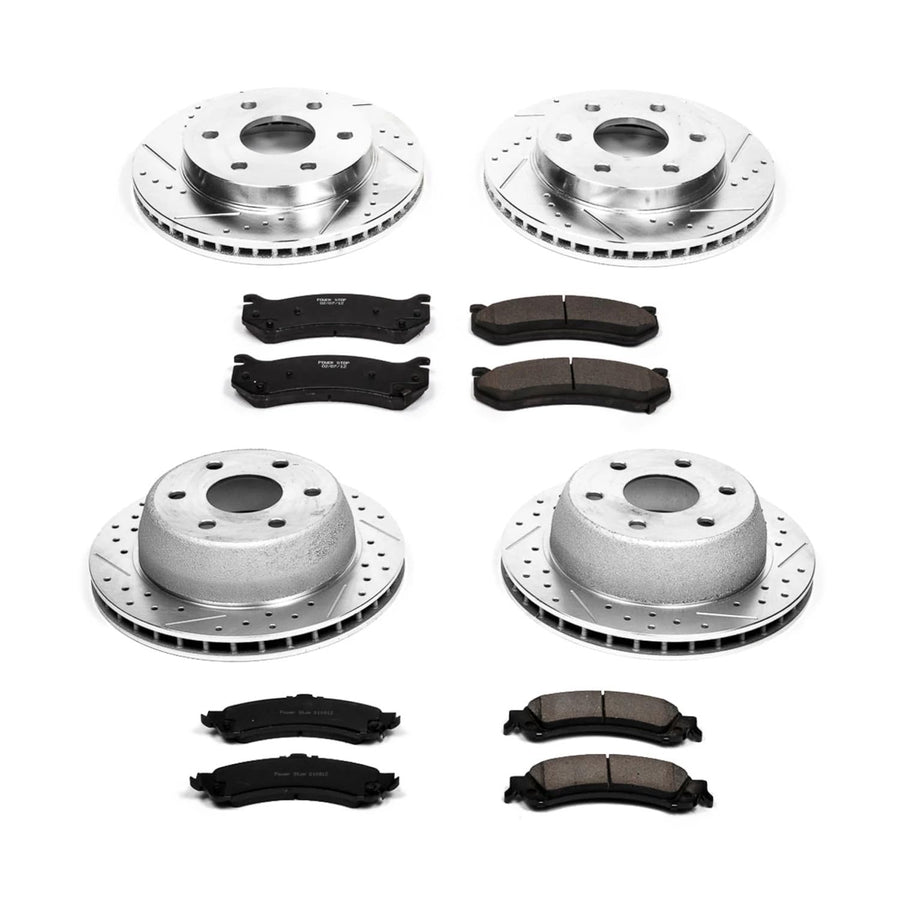 PowerStop Brake Kit Front and Rear For Cadillac Escalade 2002-06 |ESV 2003-06 |EXT 2002-06 - Drilled and Slotted Disc Rotors with Ceramic Brake Pads Replacement, K2015