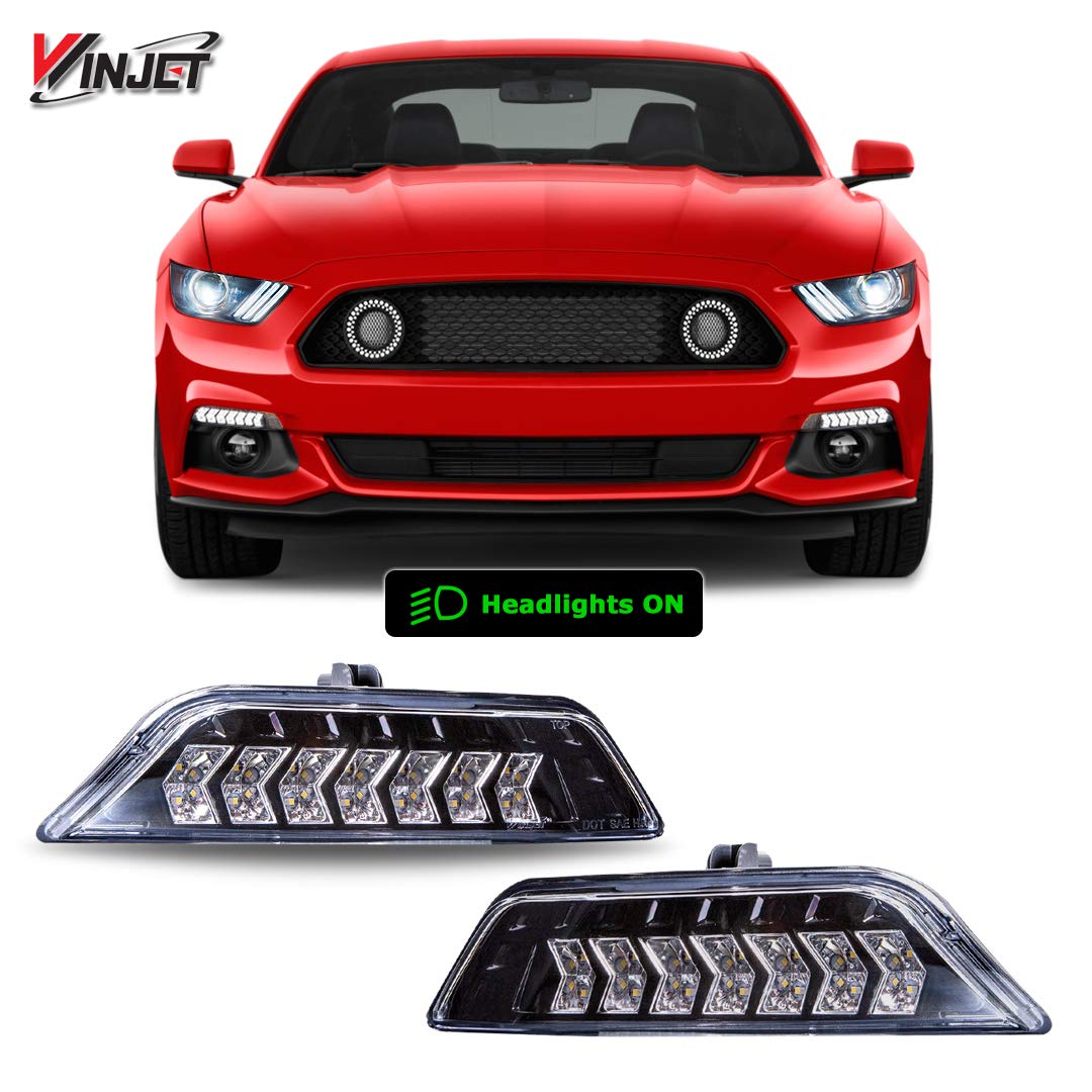 Amber LED Sequential Turn Signals Winjet Compatible with 2015 2016 2017 Ford Mustang Coupe & Convertible, Black Housing Clear Lens Sequential Turn Signals Fit For 2015-2017 Ford Shelby GT350