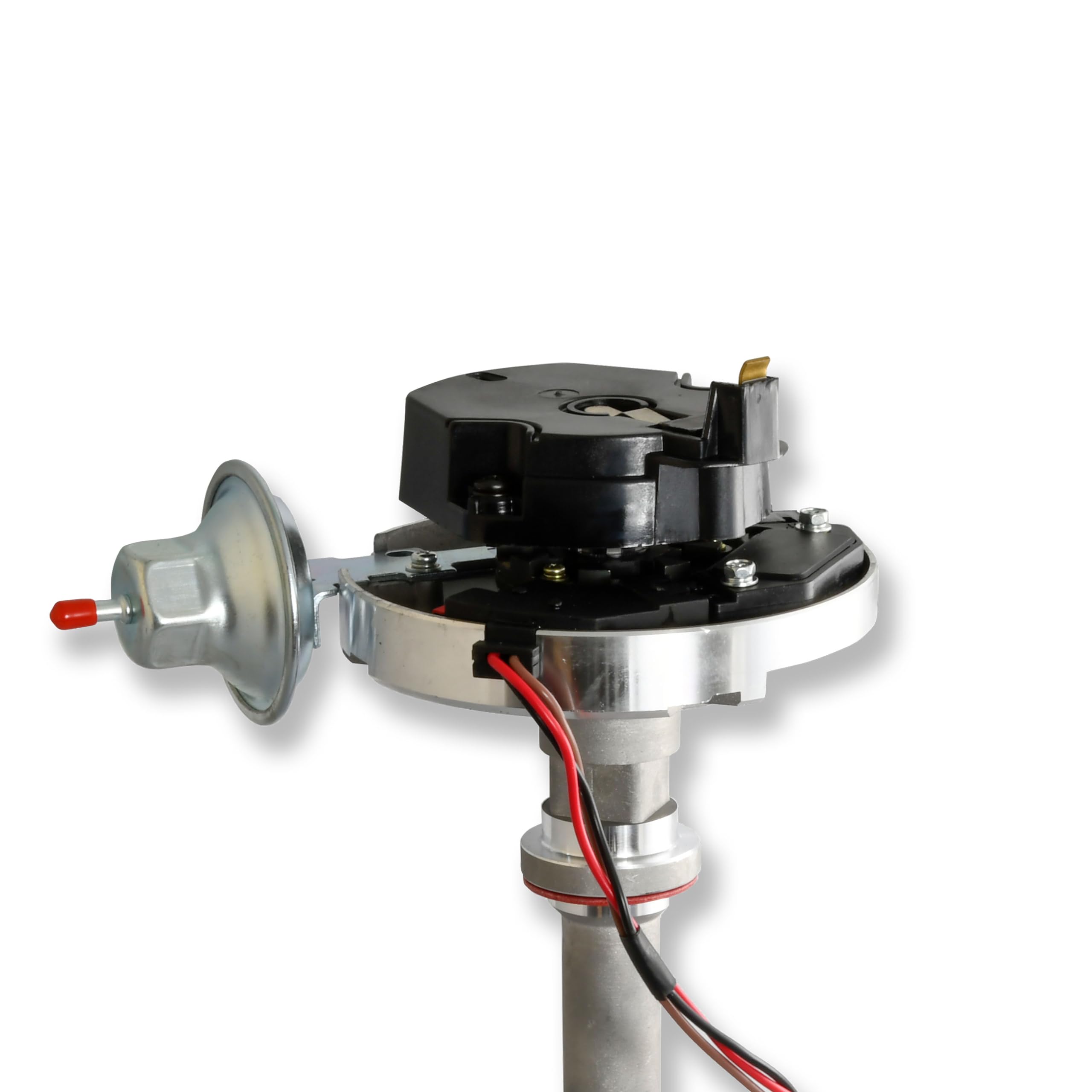 Pertronix Flame-Thrower D1060 Stock Look HEI Distributor Chevy SB/BB with adjustable vacuum advance canister high dielectric strength black cap and rotor with brass terminals