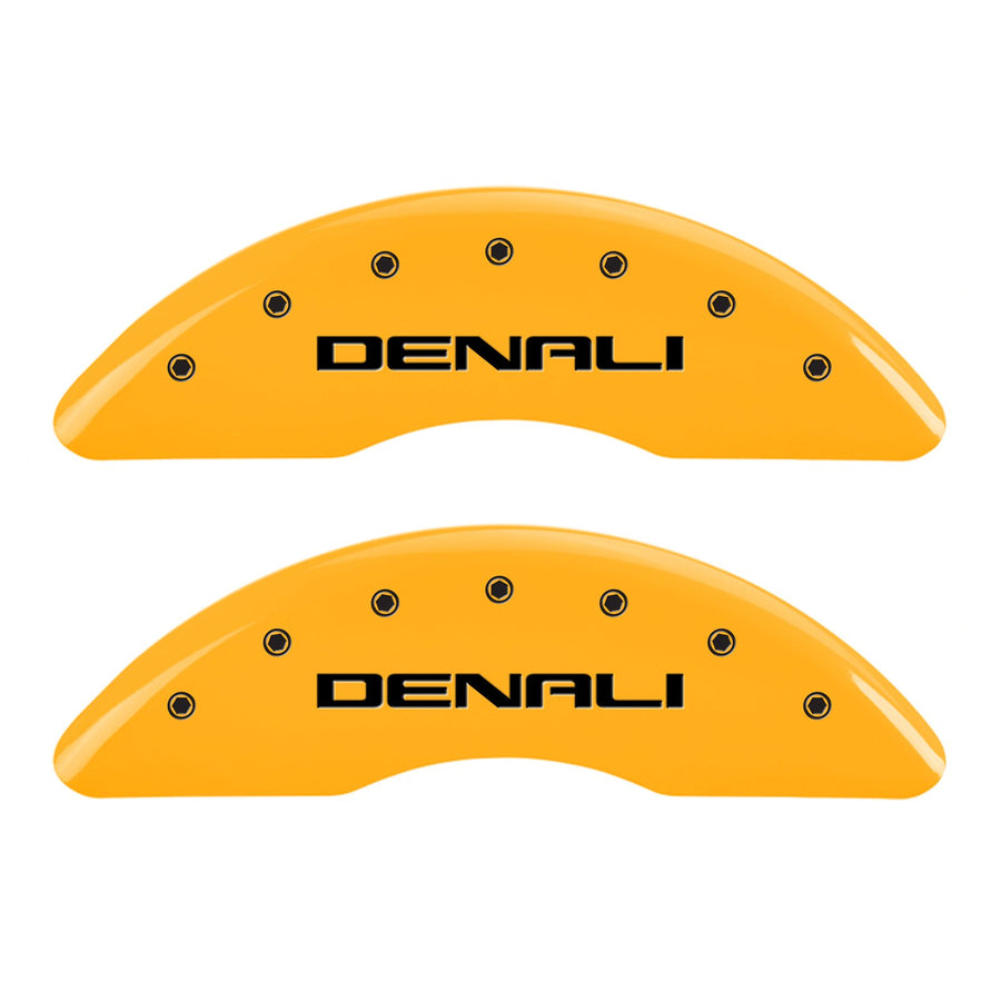 Caliper Covers MGP 34003SDNLYL, Set of 4 (Yellow Engraved Front and Rear: Denali Powder Coat Finish Black Characters)