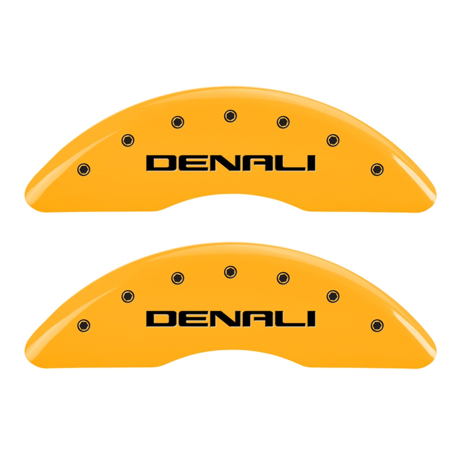 Caliper Covers MGP 34003SDNLYL, Set of 4 (Yellow Engraved Front and Rear: Denali Powder Coat Finish Black Characters)