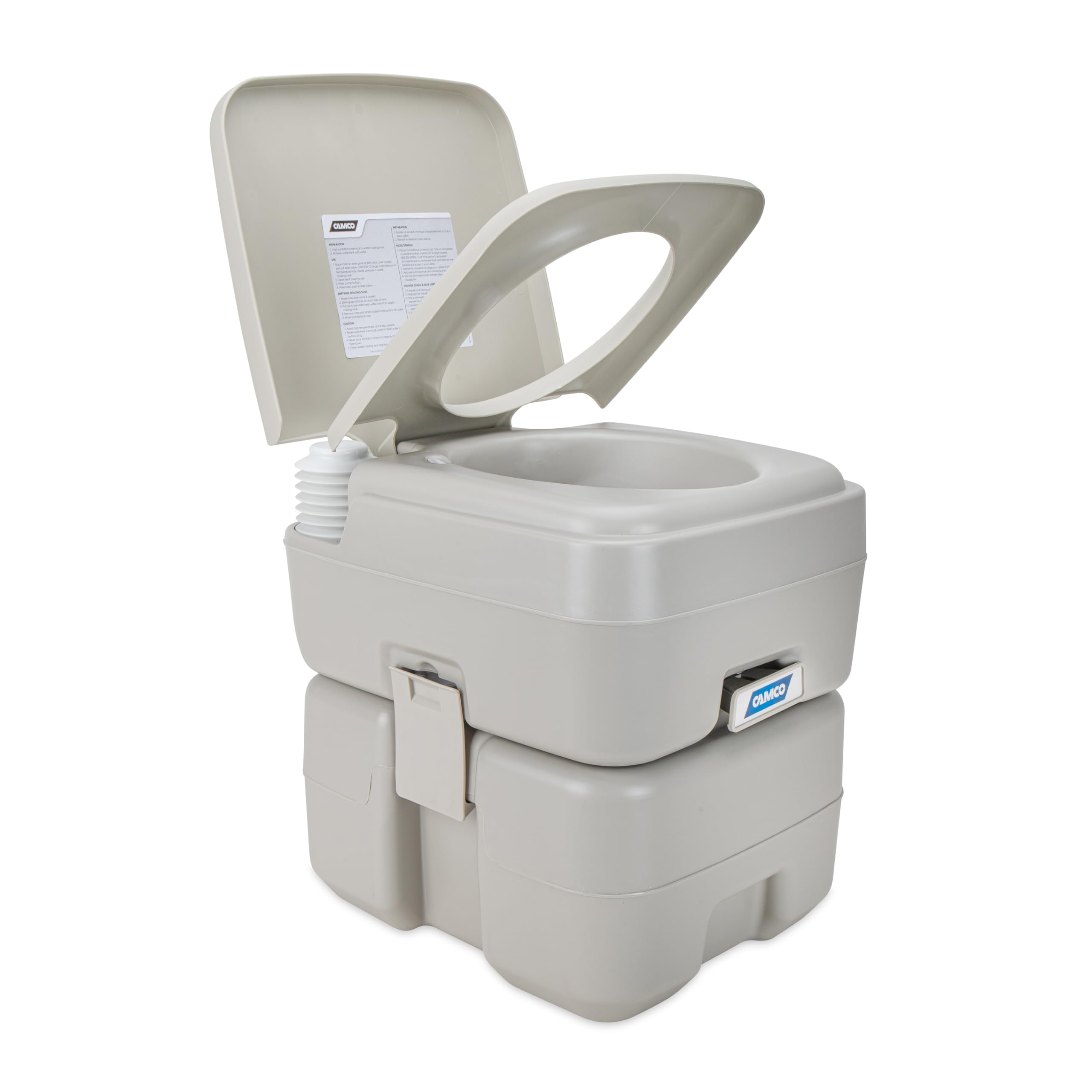 5.3-Gallon Camco Portable Toilet - Features Detachable Holding Tank w/Sealing Slide Valve & Bellow-Type Flush - Easy Transport w/Compact Lightweight Design & Carry Handle - Gray (41541)
