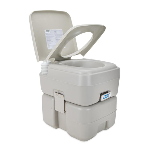 5.3-Gallon Camco Portable Toilet - Features Detachable Holding Tank w/Sealing Slide Valve & Bellow-Type Flush - Easy Transport w/Compact Lightweight Design & Carry Handle - Gray (41541)