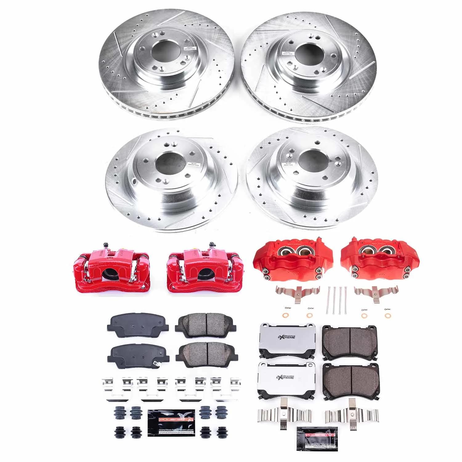 Power Stop Z23 KC5844, Front and Rear Brake Caliper Kit- Rotors, Carbon Ceramic Brake Pads, Calipers For Hyundai Genesis 2009 [Model Specific]