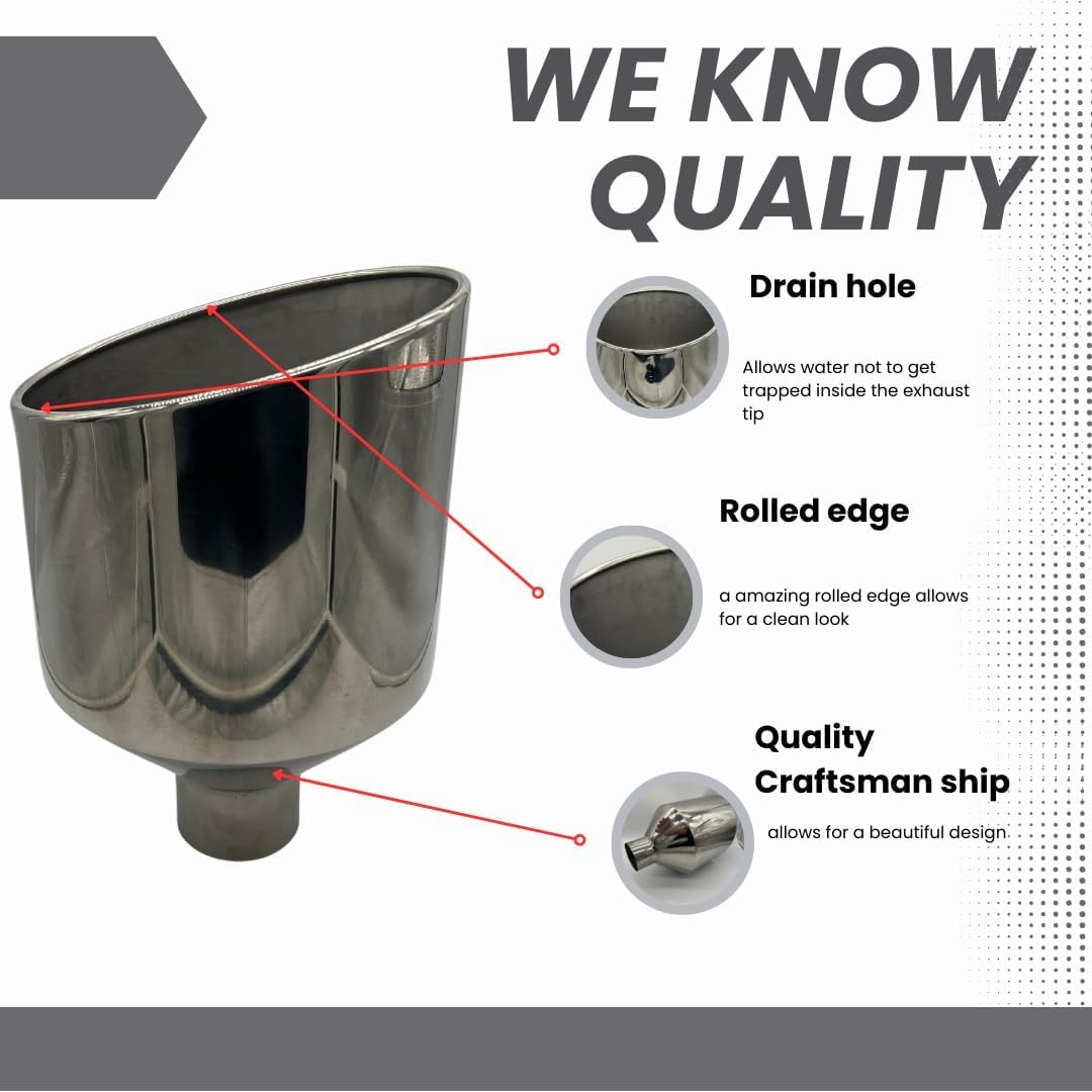 4" X 12" X 18" POLISHED STAINLESS STEEL ROLLED ANGLE DIESEL EXHAUST TIP